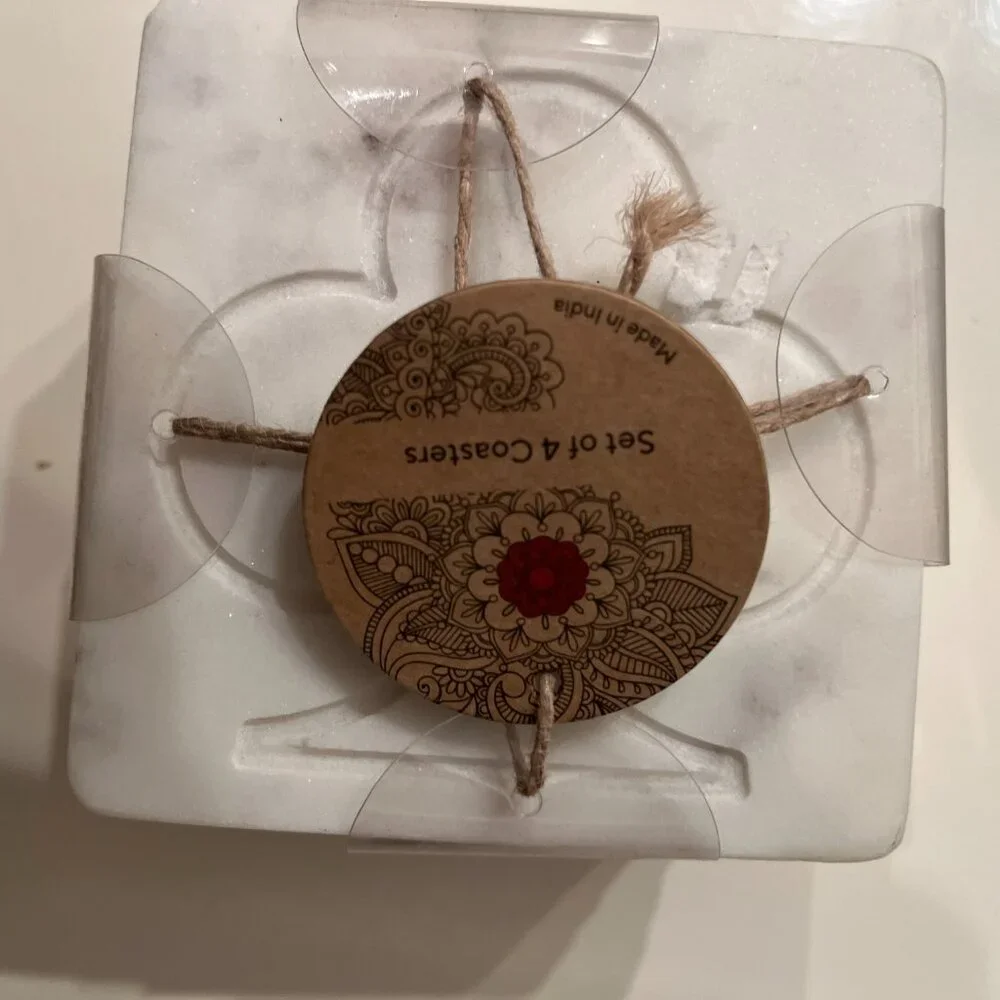 White Marble Coasters Set of 4 with Holder Gift‎ Ready New